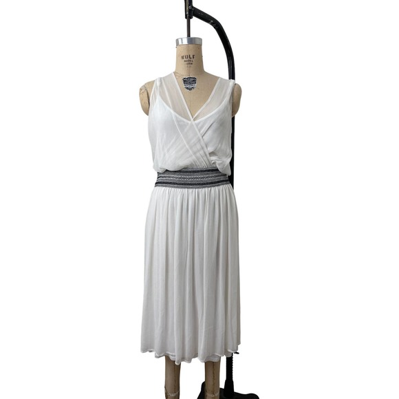 Ella‎ Moss Dress Sheer White Silk B&W Smock Waist Size Medium - Picture 7 of 10